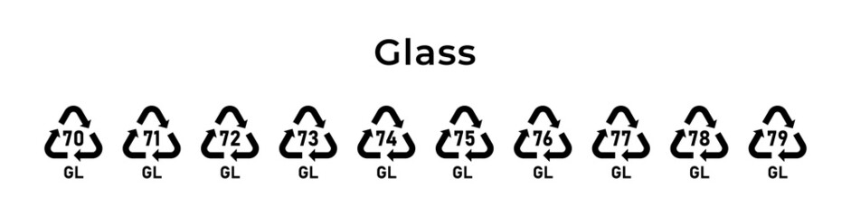 Recycling glass mark. Ecological recycling codes. Zero waste. Vector illustration. Set of line icons editable stroke. - obrazy, fototapety, plakaty