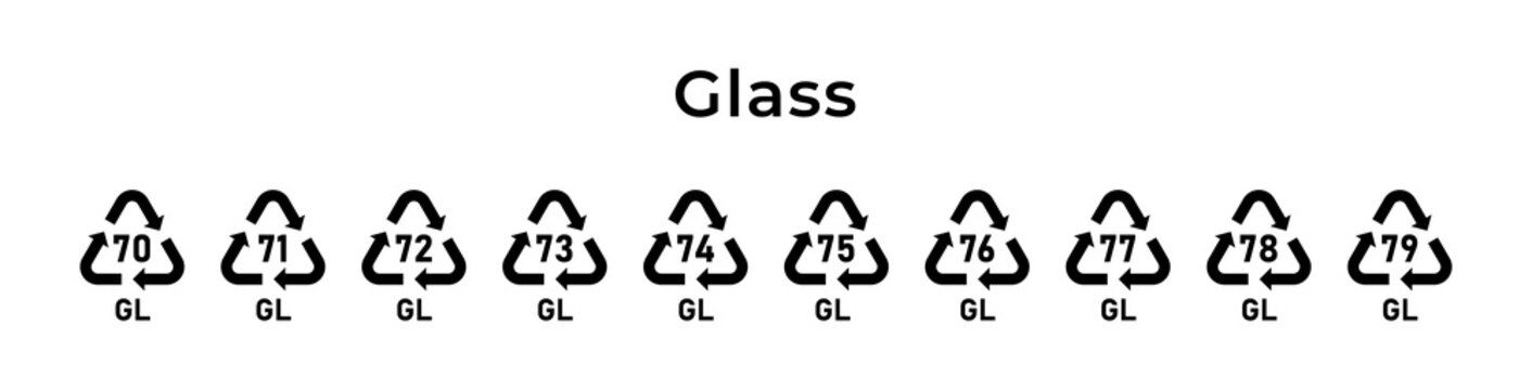 Recycling glass mark. Ecological recycling codes. Zero waste. Vector illustration. Set of line icons editable stroke.