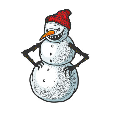 Evil angry snowman color sketch engraving vector illustration. T-shirt  apparel print design. Scratch board imitation. Black and white hand drawn  image. Stock Vector | Adobe Stock