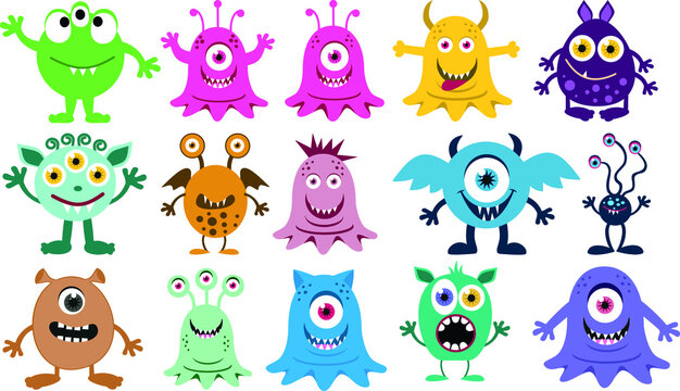 Cute Monsters Vector Clipart, Cartoon Monster