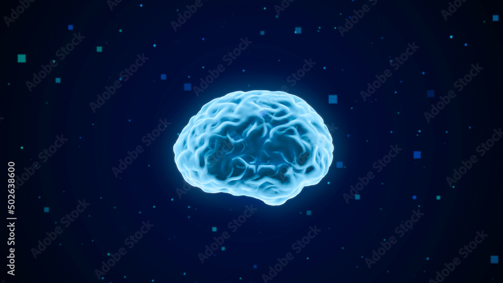 Aufkleber human brain transparent scan 3d rendering, futuristic digital mind neural network intelligence conce
