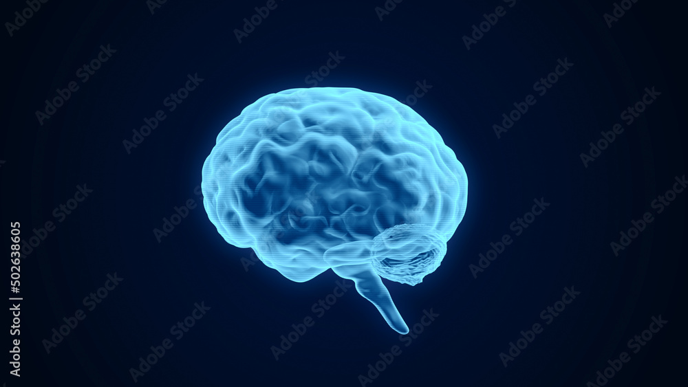 Poster human brain transparent scan 3d rendering, futuristic digital mind neural network intelligence conce
