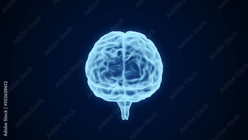 Poster human brain transparent scan 3d rendering, futuristic digital mind neural network intelligence conce