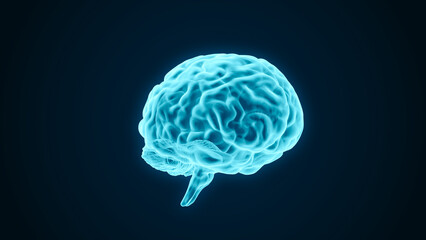 Human brain transparent scan 3D rendering, futuristic digital mind neural network intelligence concept, AI technology