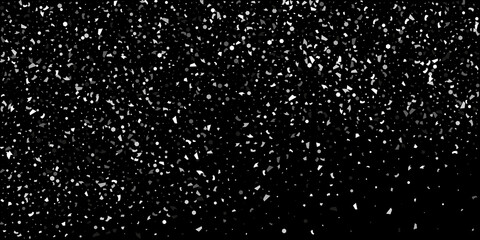 Silver confetti point on a black background. Luxury festive background. Silver grainy abstract texture overflows against a black background. Element of design. Vector illustration, EPS 10.
