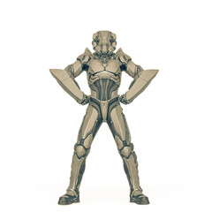 man in an armored nano tech suit is doing a power pose like a super hero
