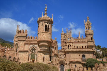 Fototapeta na wymiar View of the pretty Colomares castle, town of Benalmadena, Andalucia, Spain