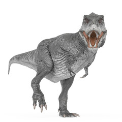 tyrannosaurus rex is walking and staring you in white background