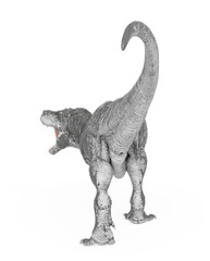tyrannosaurus rex is walking like a king in white background rear view