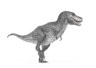 tyrannosaurus rex is walking like a king in white background