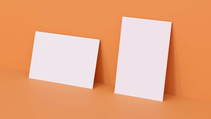 Business card mockup blank for brand identity logo presentation on orange background