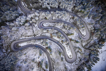 Aerial drone view of a beautiful mountain road