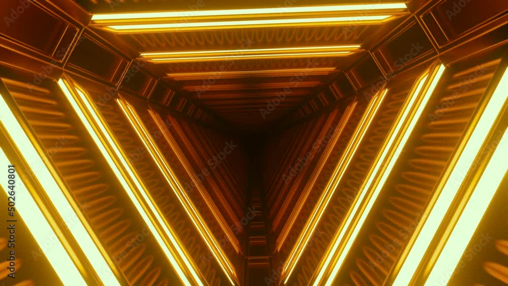 Poster orange triangular tunnel.design. a bright abstraction in which a bright corridor with illuminated ob