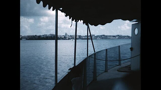 San Juan Harbor Ferry 1958 - A passenger ferry crosses the habor in San Juan  