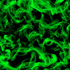 Abstract green smoke on square black background