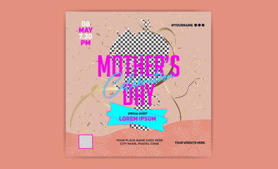 Mothers Day Party Celebration Fashion Sales Banner Social Media Post Design Vector Template