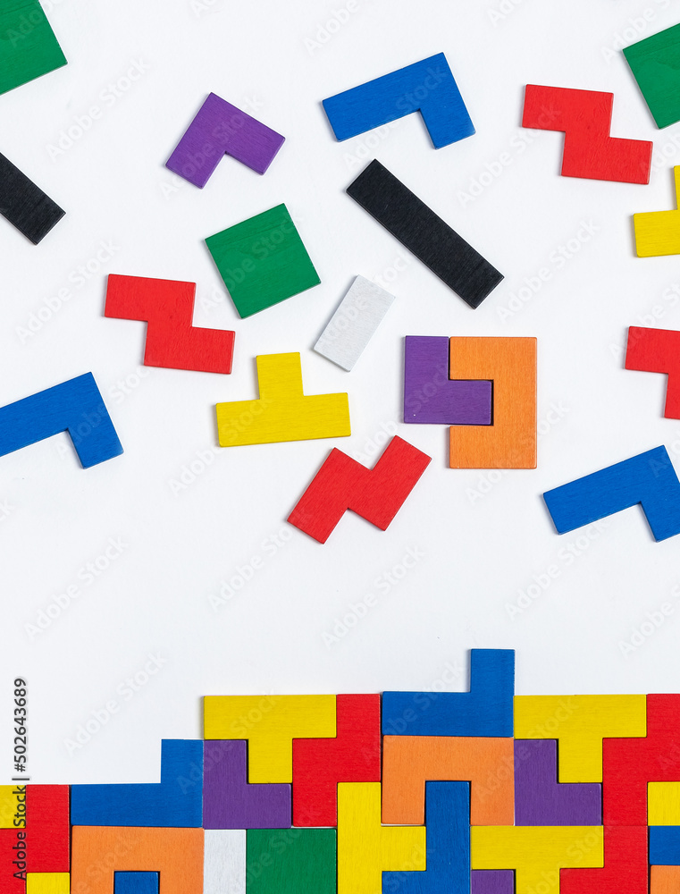 Poster wooden game. logical thinking, situation analysis, better way of problem solution search concept. ki