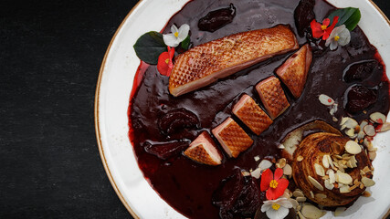 Duck breast in cherry sauce