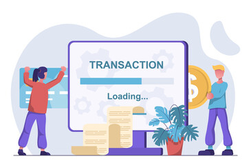 Online payment. The woman pays by credit card and the man receives cash