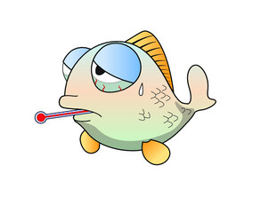 Vector illustration of Cartoon fish sick