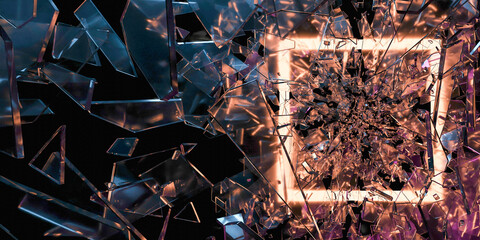 Shattered copy space frame, 3d rendering