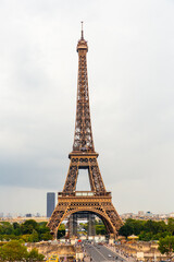 Sunset in Paris, Eiffel Tower. View of Paris city. Landmarks of France.