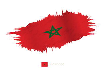 Painted brushstroke flag of Morocco with waving effect.