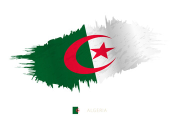 Painted brushstroke flag of Algeria with waving effect. - obrazy, fototapety, plakaty