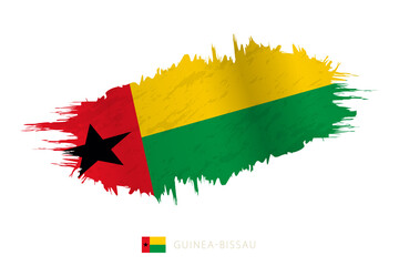 Painted brushstroke flag of Guinea-Bissau with waving effect.
