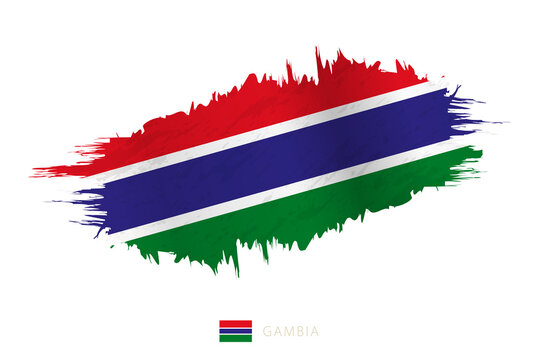 Painted brushstroke flag of Gambia with waving effect.