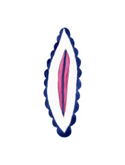 Decorative flower in the style of Ukrainian applied art of the early 20th century. Avant-garde painting with mixed colors. Isolated picture on a white background.