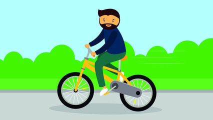 Naklejka premium man riding a bike in the park