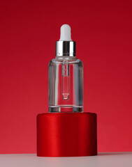 white glass bottle with pipette for cosmetics, oils and serum. Advertising and product promotion