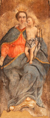 MATERA, ITALY - MARCH 8, 2022: The fresco of Madonna in the church Chiesa di San Pietro Caveoso from 16. cent.