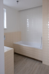 Interior Interior of a modern shower head in a bathroom at home. Modern bathroom design.
