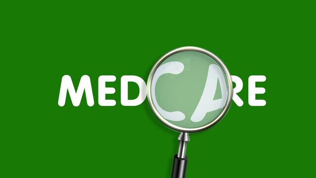 medicare magnifying glass hovering over the word Facts motion animation.4K motion animation.green screen.