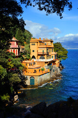 Naklejka premium Coastline landscape near Portofino, Genova, Liguria, Italy, Europe