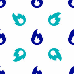 Fototapeta na wymiar Blue Fire flame icon isolated seamless pattern on white background. Vector