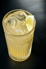 Cocktail with ice.  Mojito, aperol, soda, vodka, alcohol, martini.  Summer, cocktail, beach.  Cocktail on a black background.  Mint with lemon and ice.  Refreshing cocktail in hot weather