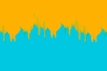 Fondo textura azul con una mancha de pintura amarila brillante. Vista de frente. Copy space