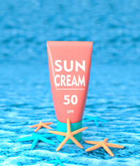 Sunscreen cream in tube against uv rays, spf 50