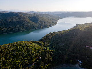 Obraz premium Aerial view of Aleksandar Stamboliyski Reservoir, Bulgaria