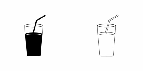 Soft drinks vector icon. Glass of water with straw sign.

