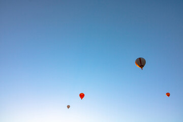 Hot air balloons on the sky in the morning. Ballooning activity