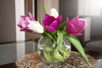 tulip flower in a vase in the room