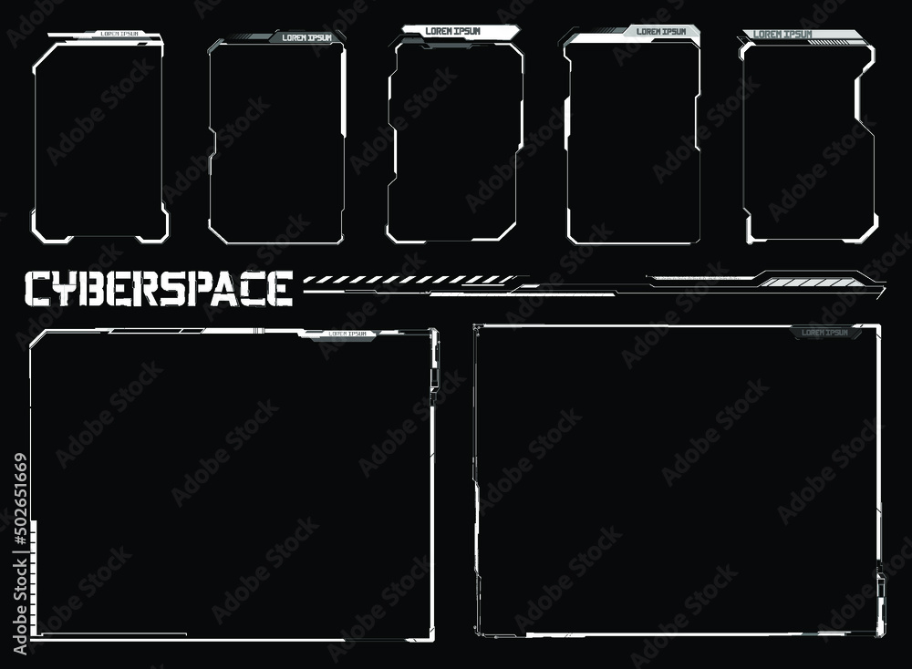 Poster Futuristic Vector HUD Interface Screen Design. Digital callouts titles. HUD UI GUI futuristic user interface screen elements set. High tech screen for video game. Sci-fi concept design.
