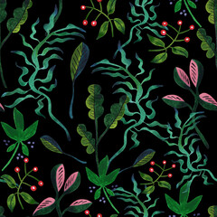 Seamless pattern of flowers, which are made in the style of avant-garde decorative arts of Ukraine in the early 20th century.