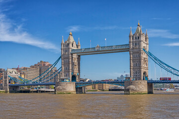 Fototapeta na wymiar London, UK - April 20, 2022: London Tower bridge across the river Thames.