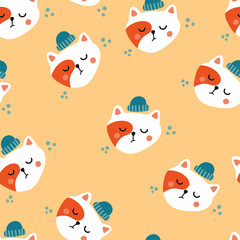 Cute cats in hats. Vector. Cartoon style. Seamless Pattern