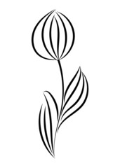 Obraz premium Vector linear simple botanical poster. Abstract art lines, wall paintings, flowers, leaves, plants. Modern design, doodle shapes, cover template, printing of T-shirts, postcards, banners and more.